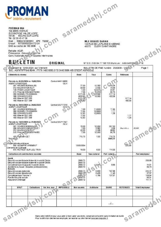 Proman recrutement payslip (in French language) template in Word and PDF formats.pdf, 1